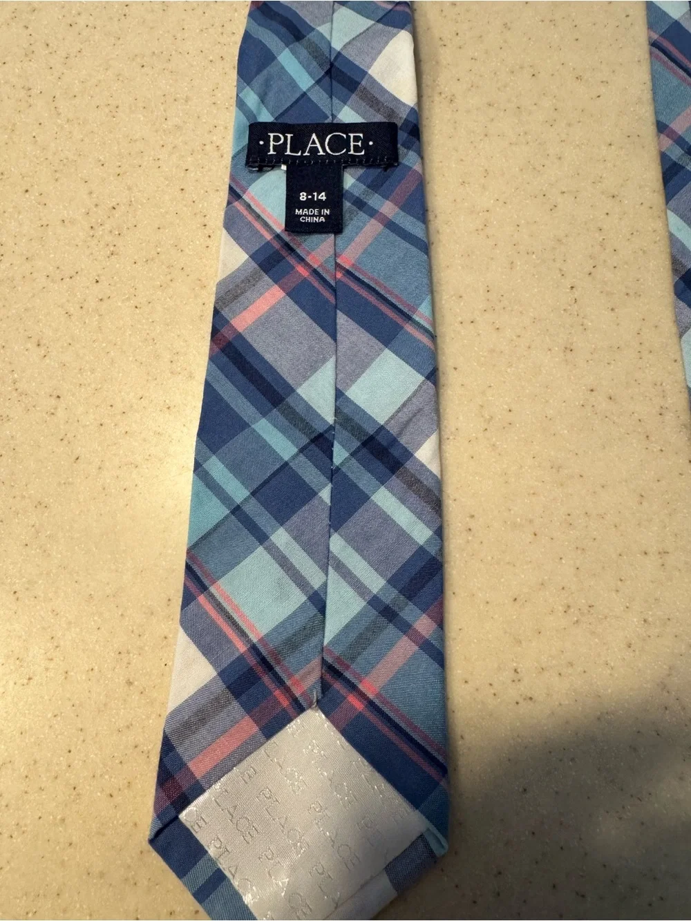 The Children's Place Blue Plaid Tie with Pink Accents